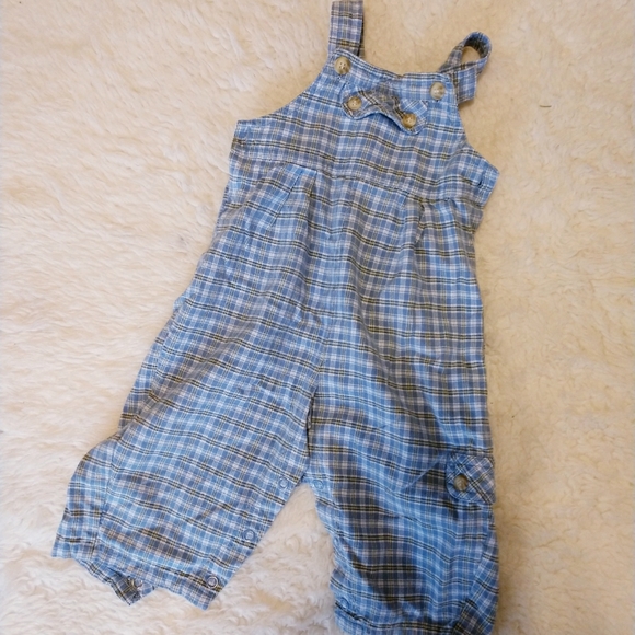 blue plaid overalls